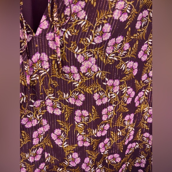 LOFT Women's Shimmer Stripe Floral Print Cottage Whimsygoth Peasant Top Sz XL - Picture 2 of 6